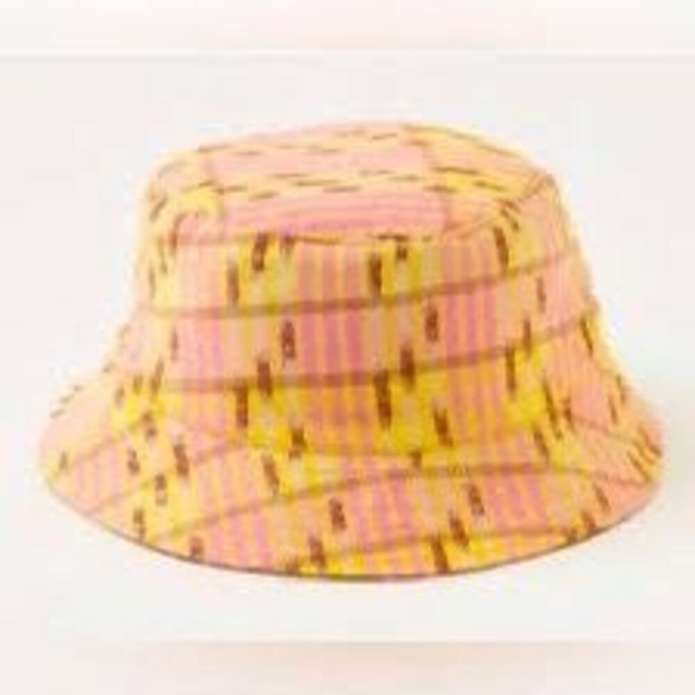 Aerie Bucket Hat Women One Size Pink & Yellow Jacquard Reversible